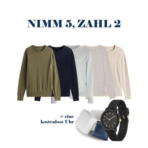 Das Signature-Bundle: 5x Premium Feinstrick-Pullover + Gratis-Uhr