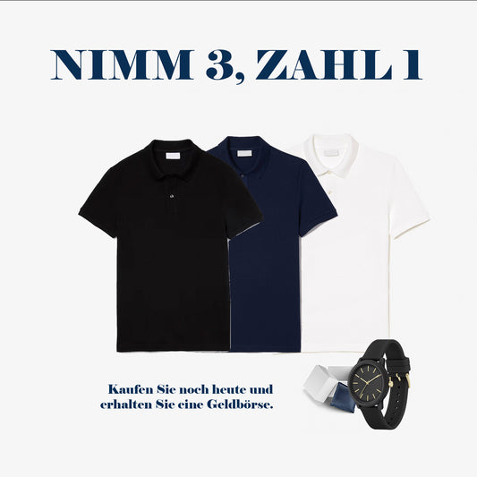 Pack de 3 Polos Piqué Premium + Cronógrafo de Regalo